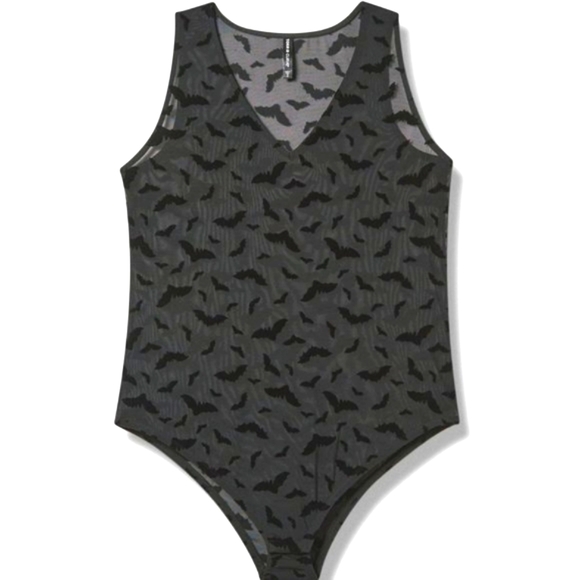 ❤️NWT VINTAGE TORRID BODYSUIT - BATS FLOCKED MESH SHEER LINGERIE - HALLOWEEN - Picture 12 of 14